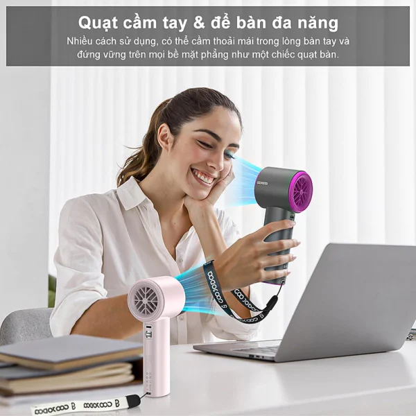 GOOJODOQ Quạt Turbo Jet 4000 mAh có thể sạc lại, cầm tay, di động, gió mạnh - Hình ảnh 4