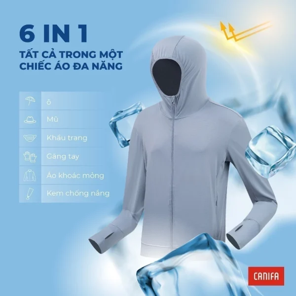 Áo khoác chống nắng nam CANIFA dài tay có mũ kéo khoá bản cải tiến - Hình ảnh 7