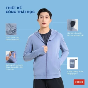 Áo khoác chống nắng nam CANIFA dài tay có mũ kéo khoá bản cải tiến