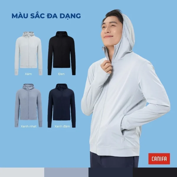 Áo khoác chống nắng nam CANIFA dài tay có mũ kéo khoá bản cải tiến - Hình ảnh 4