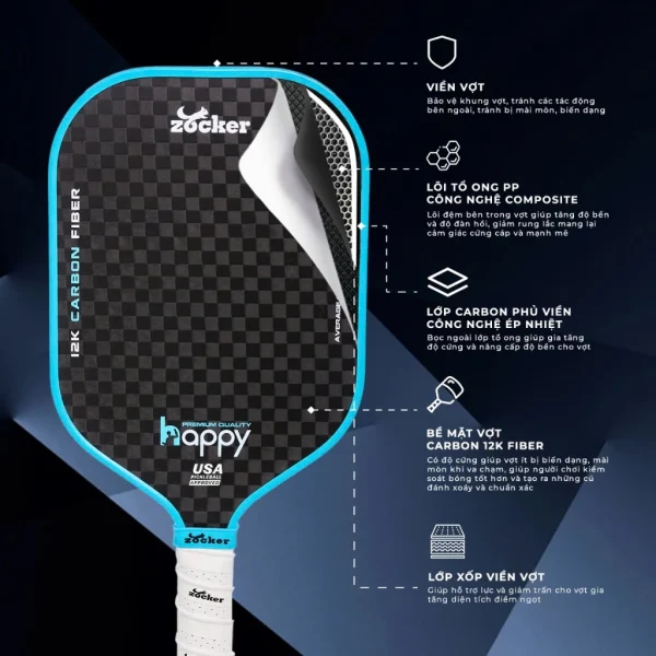 Vợt Pickleball Zocker Happy HP03 Premium Quality Màu Mới - Hình ảnh 2