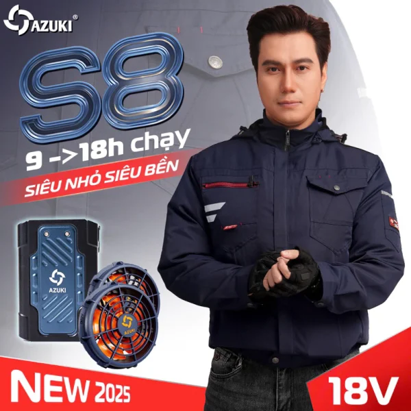 [CLICK LÀ MUA] Áo Điều Hòa AZUKI ULTRA S8 Bán Chạy Nhất 2025 Pin Siêu Nhẹ ,Quạt 18V Chống Nước Siêu Mạnh [ BH 12 Tháng ]