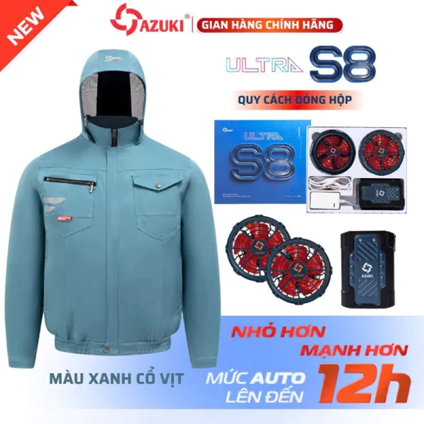 [CLICK LÀ MUA] Áo Điều Hòa AZUKI ULTRA S8 Bán Chạy Nhất 2025 Pin Siêu Nhẹ ,Quạt 18V Chống Nước Siêu Mạnh [ BH 12 Tháng ] - Hình ảnh 5