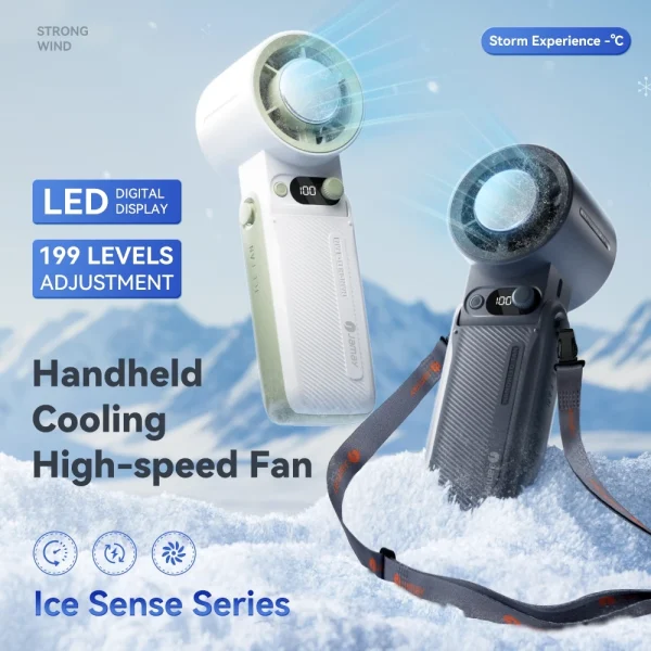 JAMAY Quạt cầm tay có thể sạc lại với 199 gió mạnh Với không khí lạnh Màn hình LED kỹ thuật số ngoài trời bền bỉ F5PRO - Hình ảnh 3