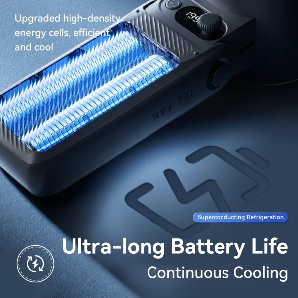 JAMAY Quạt cầm tay có thể sạc lại với 199 gió mạnh Với không khí lạnh Màn hình LED kỹ thuật số ngoài trời bền bỉ F5PRO - Hình ảnh 9