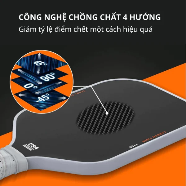 [TẶNG CUỐN CÁN] Vợt Pickleball T700 Pro Chính Hãng. Full Carbon 16mm Mặt Nhám Siêu Nhẹ Cho Thi Đấu, Luyện Tập, Mới Chơi Công Thủ Toàn Diện - Hình ảnh 4
