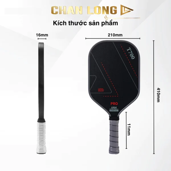 [TẶNG CUỐN CÁN] Vợt Pickleball T700 Pro Chính Hãng. Full Carbon 16mm Mặt Nhám Siêu Nhẹ Cho Thi Đấu, Luyện Tập, Mới Chơi Công Thủ Toàn Diện - Hình ảnh 6