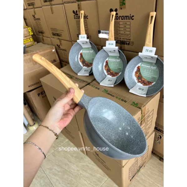 Chảo Chống Dính Vân Đá Đáy Từ ECORAMIC Size 20 24 26 28cm Light - Hình ảnh 2