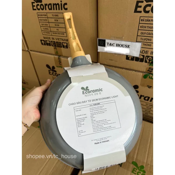 Chảo Chống Dính Vân Đá Đáy Từ ECORAMIC Size 20 24 26 28cm Light - Hình ảnh 3