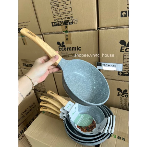Chảo Chống Dính Vân Đá Đáy Từ ECORAMIC Size 20 24 26 28cm Light - Hình ảnh 4