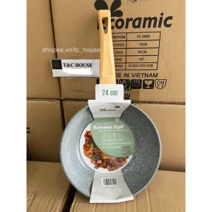 Chảo Chống Dính Vân Đá Đáy Từ ECORAMIC Size 20 24 26 28cm Light