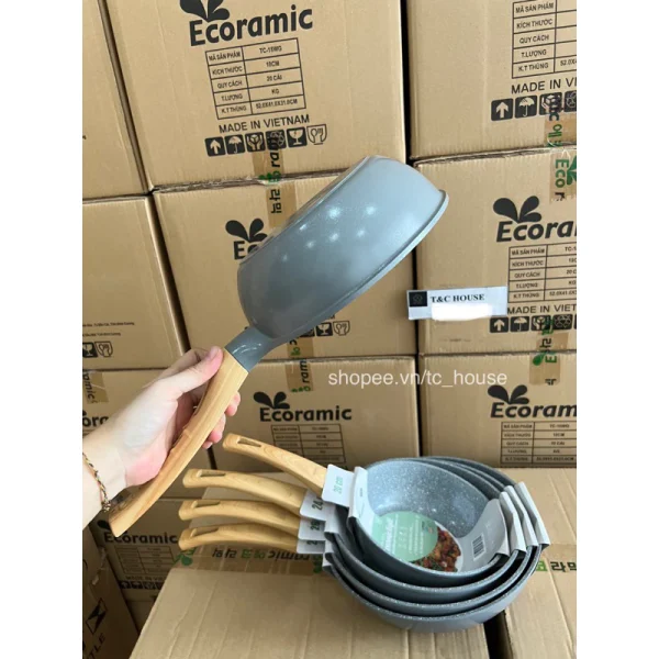 Chảo Chống Dính Vân Đá Đáy Từ ECORAMIC Size 20 24 26 28cm Light - Hình ảnh 6