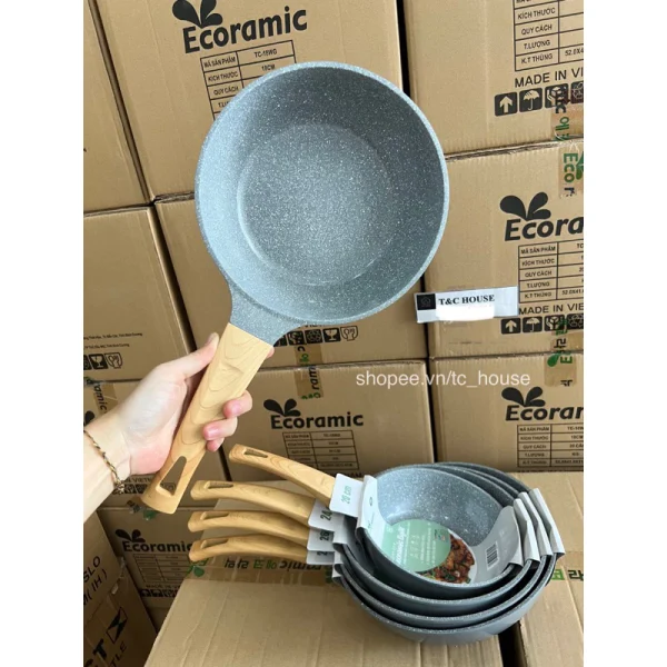 Chảo Chống Dính Vân Đá Đáy Từ ECORAMIC Size 20 24 26 28cm Light - Hình ảnh 7
